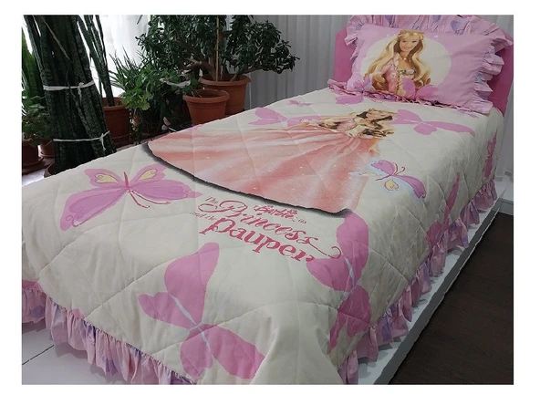 Taç lisanlı Barbie as The princess and The pauper yatak örtüsü-Tek kişilik - 5