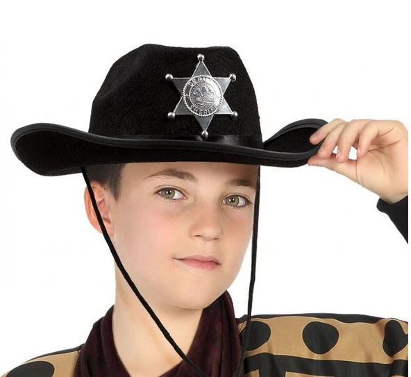 samur parti parti aksesuar & kostüm Çocuk Kovboy Şapkası Sheriff Şapkası Siyah Renk