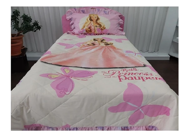 Taç lisanlı Barbie as The princess and The pauper yatak örtüsü-Tek kişilik - 4