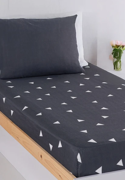 Upstyle Pes Lastikli Çarşaf Seti Tek Kişilik Üçgen Gri - Resim 3