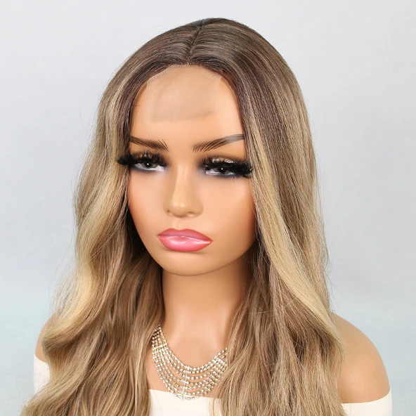 Kumral Dore Sarı Ombre Balköpüğü Röfleli Tül Peruk - Resim 5