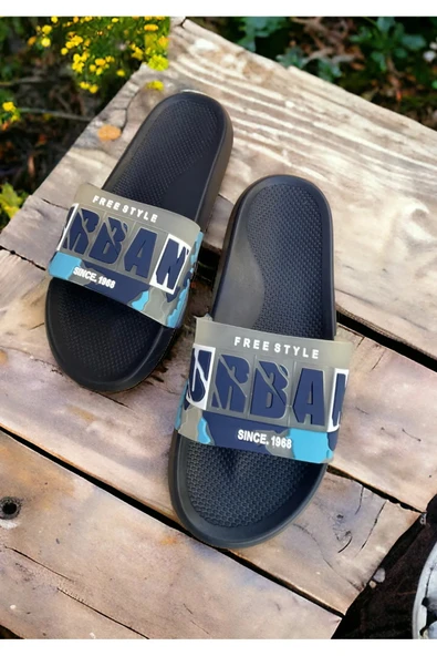 Kamuflaj Urban Desenli Plaj Havuz Bahçe Deniz Günlük Erkek Terlik Lacivert - Resim 2