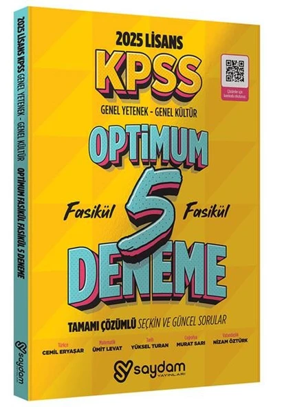 2025 KPSS Genel Yetenek Genel Kültür Optimum 5 Deneme Fasikül Çözümlü Saydam Yayınları
