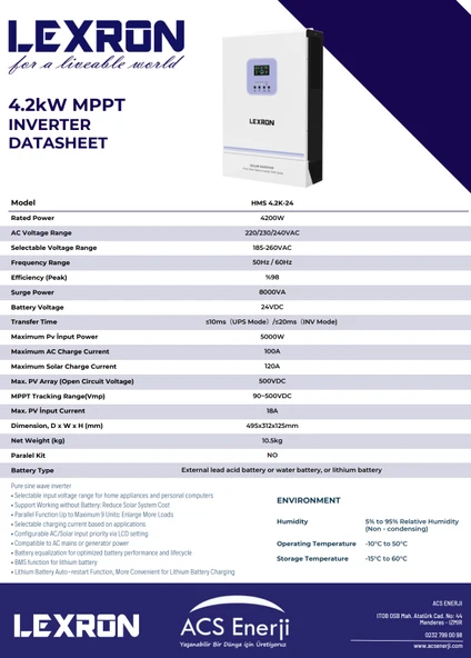 LEXRON 4.2KW 4200W MPPT 90-500V PV INPUT INVERTER - Resim 3