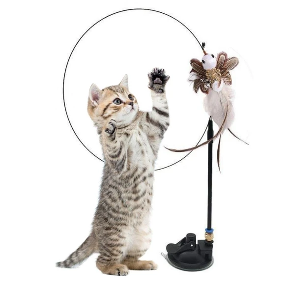 BUFFER® Vantuzlu Tüylü Zilli Olta Kedi Oyuncağı 2 Oltalı - 5