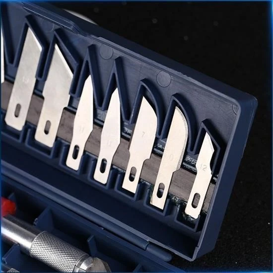 BUFFER® Zanaat 16 Parça Hobi Gravür Ahşap Heykel Çömlek Oyma Şekil Verme 13 Maket Bıçak Neşter Seti - 8