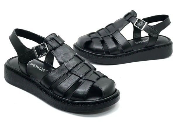 Venüs Yavanna Hakiki Deri Comfort Ortopedik Kadın Sandalet - Resim 5