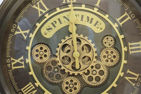 Yuvarlak Spintime Yeşiloksit Çarklı Metal Duvar Saati Hediyelik - 3