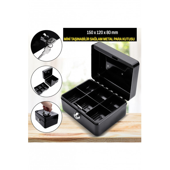 MÜHLEN Cash Box CB150 Mini Boy Taşınabilir Para Kutusu (Siyah Renk) Çıkartılabilir Para Rafları - 3