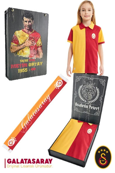 Galatasaray Orijinal Lisanslı Match Day Polo Çocuk T-shirt + Şal Kaşkol Set Hediyelik Ahşap Kutulu