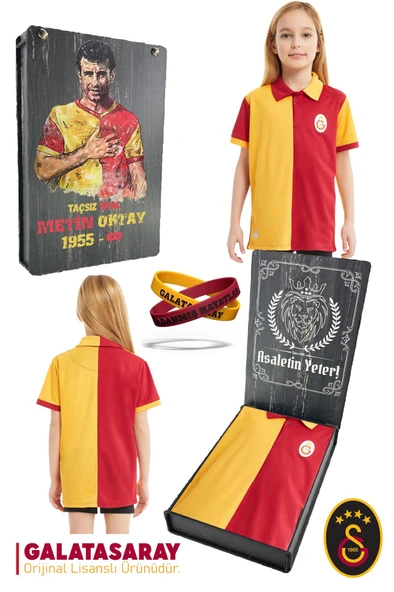 Galatasaray Orijinal Lisanslı Match Day Polo Çocuk T-shirt + Bileklik Set Hediyelik Ahşap Kutulu ürün görseli 1