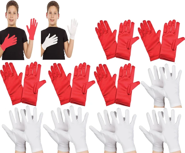 Çocuk Gösteri Eldiven Seti – 5 Çift Beyaz & 5 Çift Kırmızı