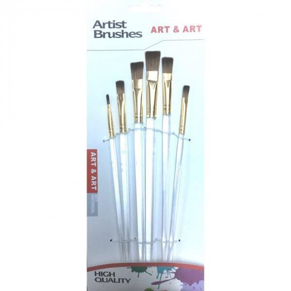 Art & Art 6lı Düz Fırça Seti (Şeffaf Akrilik Saplı)