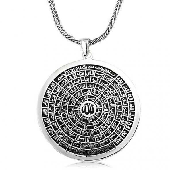 Büyük Boy Esmaül Hüsna Dualı 925 Ayar Gümüş Kolye Kalın Zincirli - Resim 3