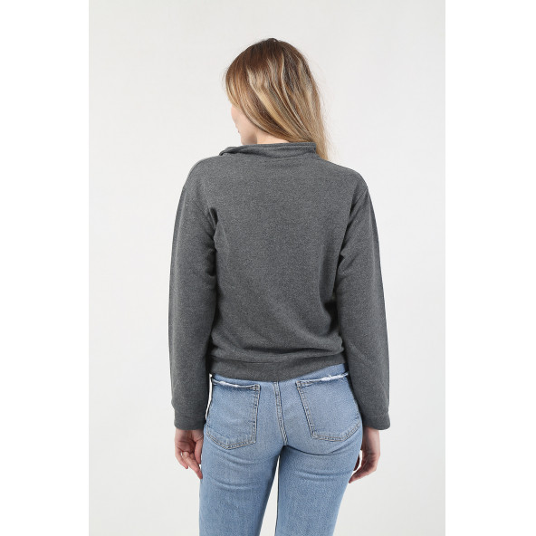 Kadın Gri Sweatshirt Fermuarli - 6