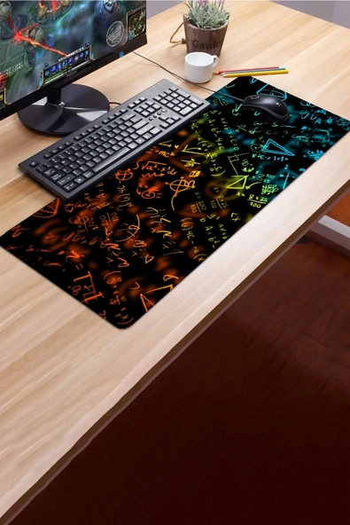 SonicTouch Mavi Turuncu Neon Matematik Tahtası Gamer Oyuncu Dikişsiz Sıvı Geçirmez Klavye Mouse Pad 32x70Cm - 3
