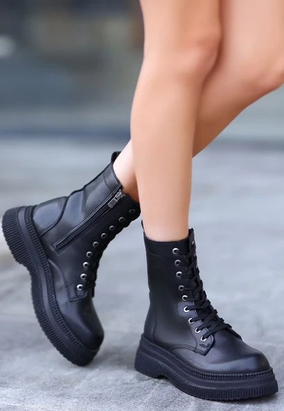 Roxan Siyah Cilt Bağcıklı Bot - Resim 5