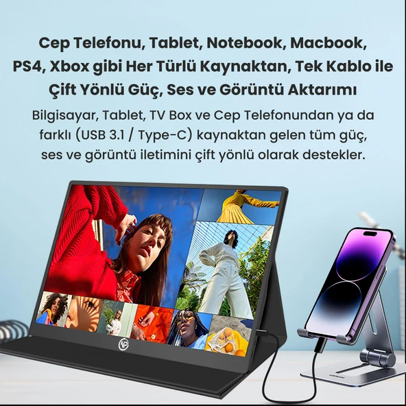 NPO NPM6144 15.6" FHD 5ms144Hz Type-C Telefon&Oyun Konsolu Uyumlu Metal Kasa Taşınabilir Monitör - 5