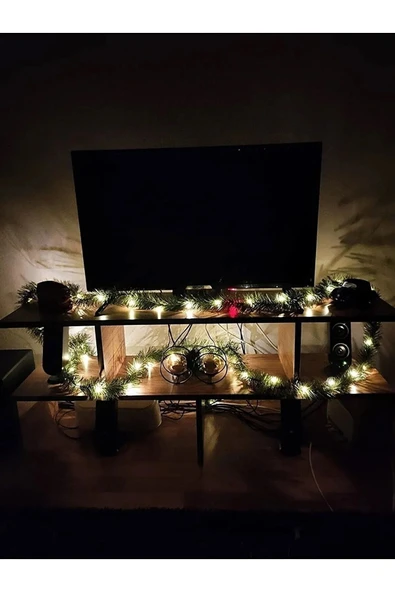 HAPPENS 1 Adet Peri Ledli Garland Yeşil Çam Dalı 2 Metre Çam Dalı Yılbaşı Dekor Süsü - 2