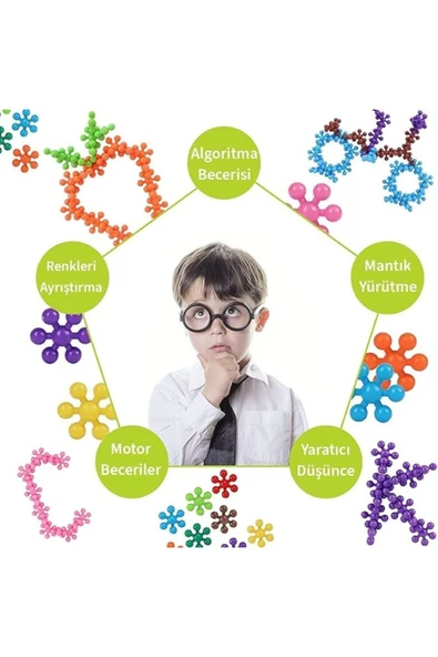 HAPPENS 60 Adet 5 Renk Molekül İnşaa Seti Yaratıcı Oyuncak Kar Tanesi Yapı Taşları (Yeni Versiyon) - Resim 2