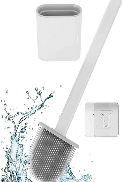 HAPPENS Tuvalet Fırçası Beyaz Renk Silikon Banyo Klozet Temizleme Fırçası Ve Tutucu Wc Klozet Fırçası Mutfak - 3