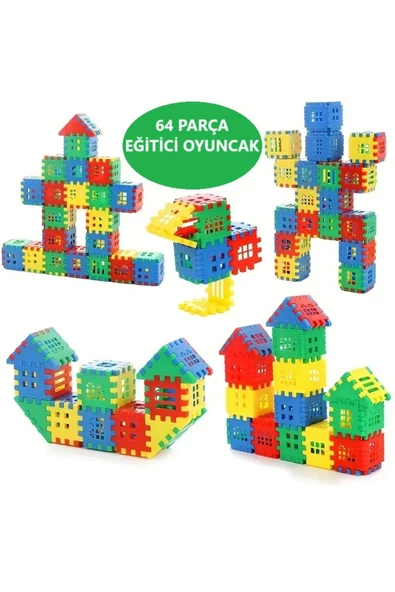 HAPPENS Puzzle City 3d Yapı Ve Tasarım Blokları 64 Parça Eğitici Oyuncak - 2
