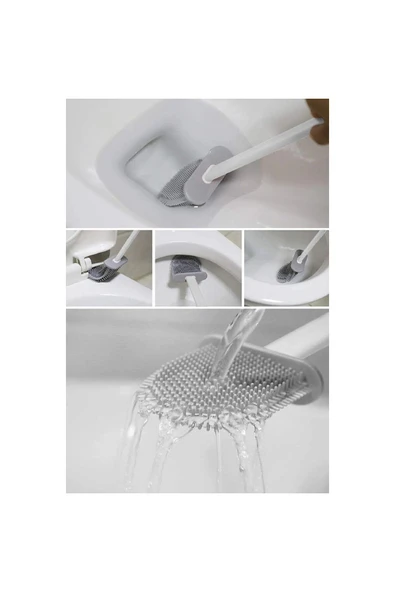 HAPPENS Tuvalet Fırçası Beyaz Renk Silikon Banyo Klozet Temizleme Fırçası Ve Tutucu Wc Klozet Fırçası Mutfak - 7