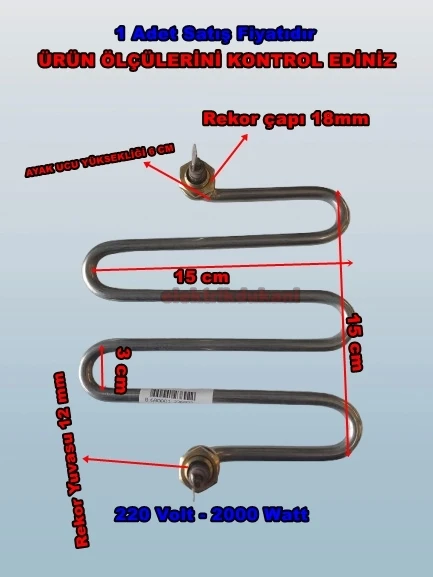 ENDER M Model 2000w Semaver Çaymatik Çay Kazanı Rezistansı 220V 8.5 ? Cr-Ni
