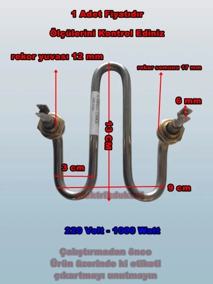 ENDER M Model 1000w Semaver Çaymatik Çay Kazanı Rezistansı 220V 8.5 ? Cr-Ni