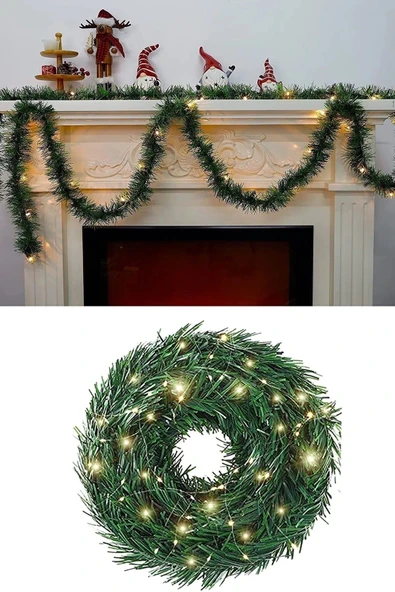 HAPPENS 1 Adet Peri Ledli Garland Yeşil Çam Dalı 2 Metre Çam Dalı Yılbaşı Dekor Süsü - 3