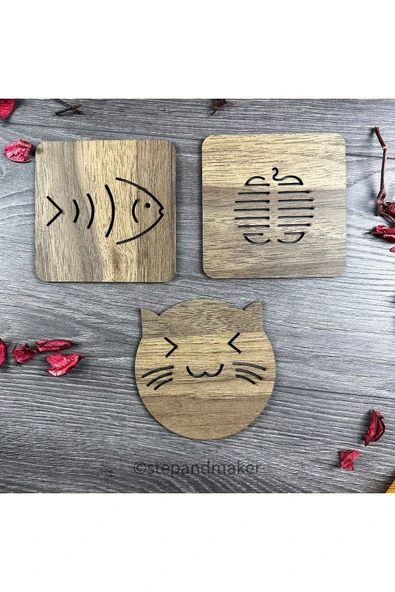 STEP AND MAKER Ahşap 3'lü Nihale Seti ( Bardak Altlığı - Tava - Tencere Vb.) - 2