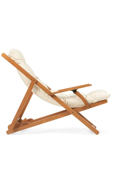 Monaco Kollu Minderli Şezlong - 3 Kademe Sırt Dayamalı, Kolçaklı Ahşap Şezlong - 4