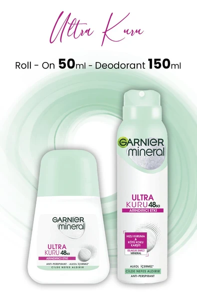 Garnier Mineral Ultra Kuru Roll-On 50 ml ve Deodorant 150 ml ürün görseli