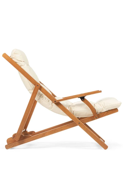 Monaco Kollu Minderli Şezlong - 3 Kademe Sırt Dayamalı, Kolçaklı Ahşap Şezlong - 3