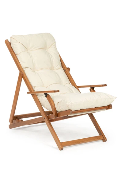 Monaco Minderli Şezlong Seti - 2 Kişilik, 3 Kademe Sırt Dayamalı, Kolçaklı Ahşap Şezlong - 2