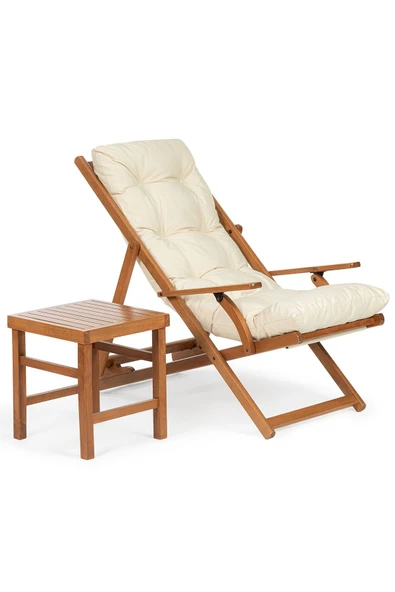 Monaco Minderli Şezlong Seti - 3 Kademe Sırt Dayamalı, Kolçaklı Ahşap Şezlong