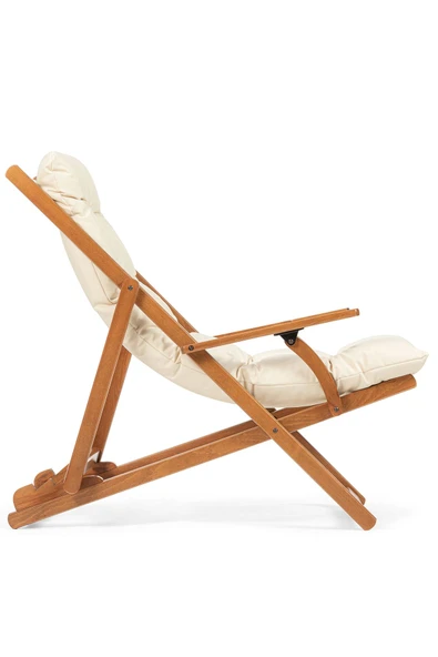 Monaco Kollu Minderli Şezlong - 3 Kademe Sırt Dayamalı, Kolçaklı Ahşap Şezlong - 2