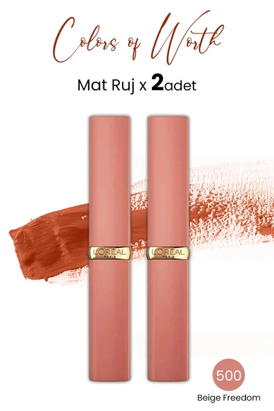 Loreal Paris Colors of Worth Color Riche Intense Volume Matte Ruj - 500 Beige Freedom x 2 Adet