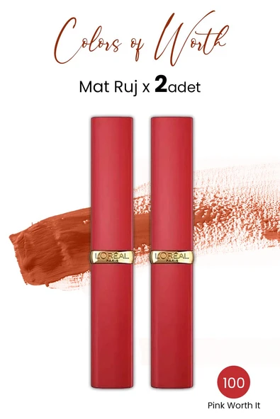 Loreal Paris Color Riche Colors Of Worth Intense Volume Matte Ruj - 100 Pink Worth It x 2 Adet ürün görseli