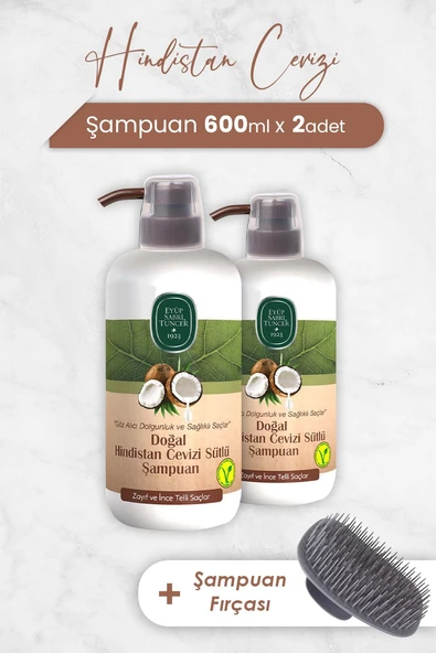Eyüp Sabri Tuncer Hindistan Cevizi Şampuan 600 ml x 2 Adet ve Şampuan Fırçası