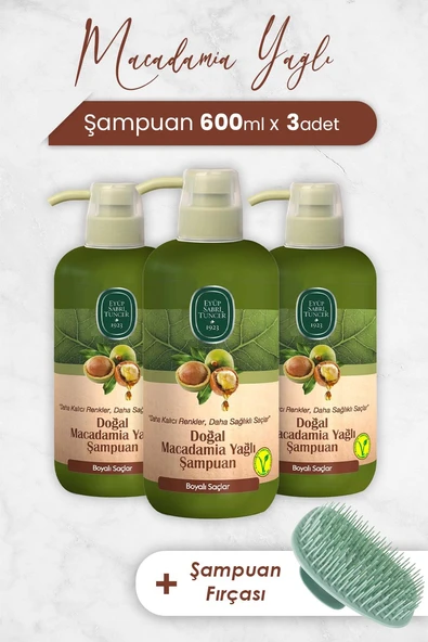 Eyüp Sabri Tuncer Macadamia Yağlı Şampuan 600 ml x 3 Adet ve Şampuan Fırçası ürün görseli