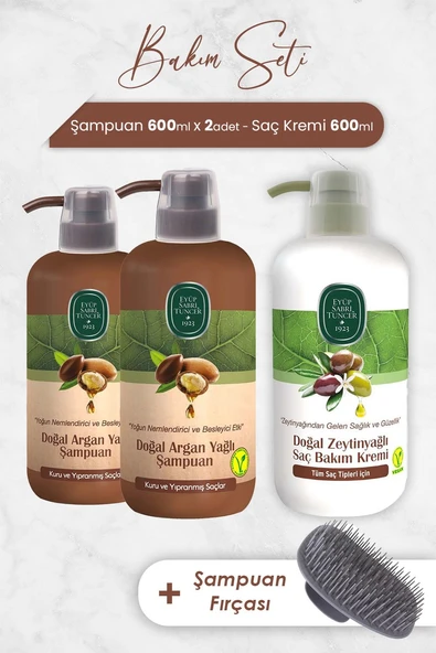 Eyüp Sabri Tuncer Argan Şampuan 600 ml x 2 Adet, Saç Kremi ve Şampuan Fırçası ürün görseli