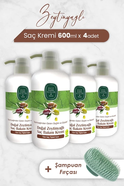 Eyüp Sabri Tuncer Zeytinyağlı Saç Kremi 600 ml x 4 Adet ve Şampuan Fırçası ürün görseli