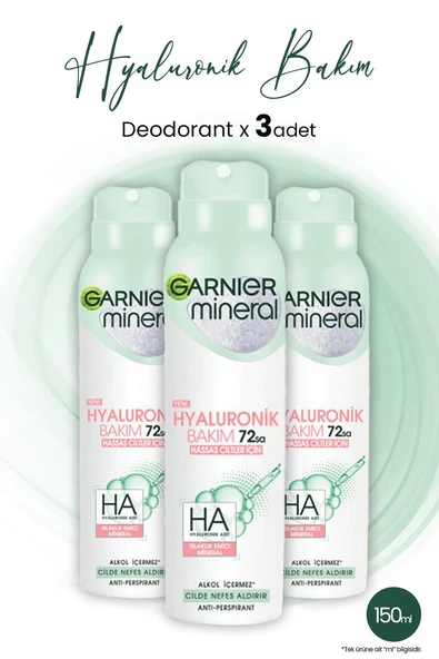Garnier Mineral Hyaluronik Bakım 72H Sprey Deodorant 150 ml x 3 Adet ürün görseli