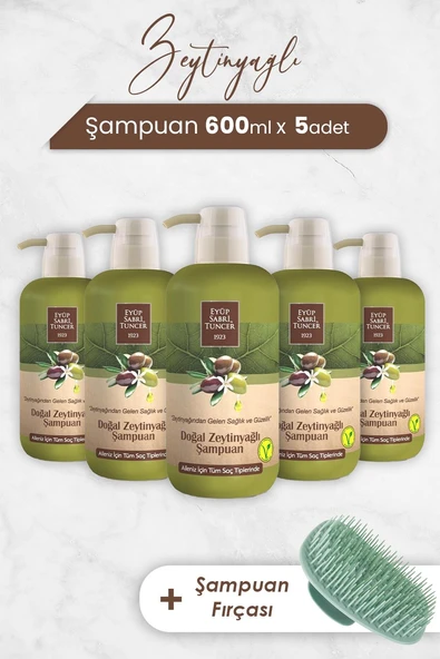 Eyüp Sabri Tuncer Zeytinyağlı Şampuan 600 ml x 5 Adet ve Şampuan Fırçası