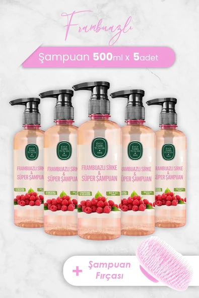 Eyüp Sabri Tuncer Frambuazlı Sirke & Süper Şampuan 500 ml x 5 Adet ve Şampuan Fırçası ürün görseli