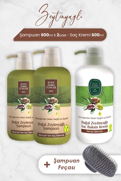 Eyüp Sabri Tuncer Zeytinyağlı Şampuan 600 ml x 2 Adet, Saç Kremi ve Şampaun Fırçası ürün görseli