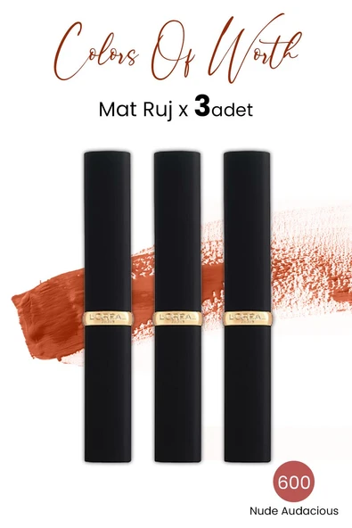 Loreal Paris Color Riche Colors Of Worth Intense Volume Matte Ruj - 600 Nude Audacious x 3 Adet
