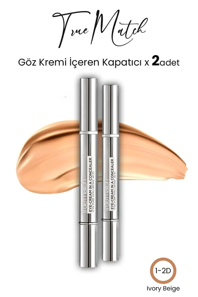 Loreal Paris True Match Göz Kremi İçeren Kapatıcı Ivory Beige 1-2D x 2 Adet ürün görseli