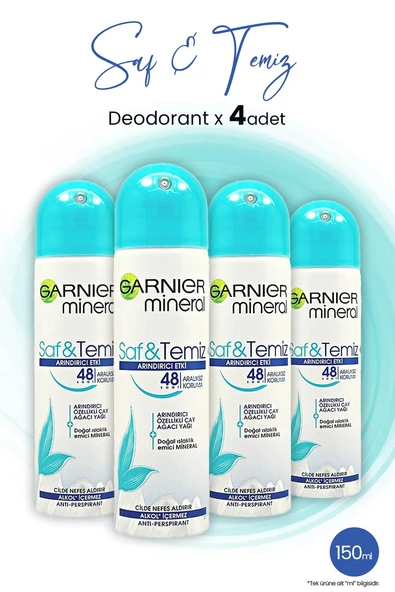 Garnier Mineral Saf ve Temiz Sprey Deodorant 48 Saat 150 ML x 4 Adet